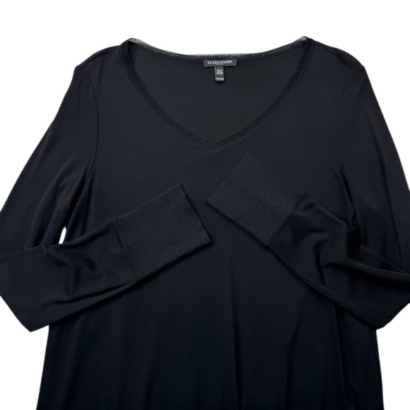 Eileen Fisher Stretch Silk Mesh Longline Rounded V Neck Long Sleeve Tunic Top - Picture 5 of 12